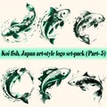 Mega collection set-pack Vector Koi fish Japan art-style logo, Drawing Elegant style Royalty Free Stock Photo
