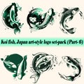 Mega collection set-pack Vector Koi fish Japan art-style logo, Drawing Elegant style