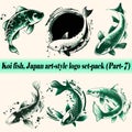 Mega collection set-pack Vector Koi fish Japan art-style logo, Drawing Elegant style Royalty Free Stock Photo