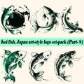 Mega collection set-pack Vector Koi fish Japan art-style logo, Drawing Elegant style Royalty Free Stock Photo
