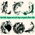 Mega collection set-pack Vector Koi fish Japan art-style logo, Drawing Elegant style Royalty Free Stock Photo
