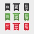 Mega discount badge with green, black, and red color. Sale badge set. Green, black, and red sales badge. Up to 60 percent discount Royalty Free Stock Photo