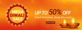 Mega Diwali Sale header or banner design with 50% discount offer