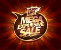 Mega explosive sale, web banner template with golden speech bubble and golden lettering Royalty Free Stock Photo