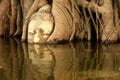 Mega flood at head of sandstone Buddha in Thailand Royalty Free Stock Photo