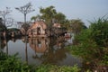 Mega floods at Ayuttaya temple in Thailand. Royalty Free Stock Photo