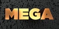 Mega - Gold text on black background - 3D rendered royalty free stock picture