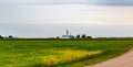 Mega farmland in rural Nebraska with a grain elevator