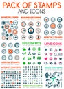 Mega pack of stamps and technology web icons design elements