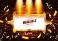 Mega Sale banner on a shining retro billboard