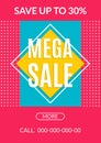 Mega Sale banner.  Special offer with price off. Discount flyer, poster or promo coupon design template. Vector illustration Royalty Free Stock Photo