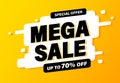 Mega Sale banner, special offer and sale. Shop now or this weekend only. Up to 50 or 60 or 70 off. Discount, mega sale. Vector Royalty Free Stock Photo