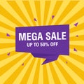 Mega Sale banner, special offer and sale. Shop now or this weekend only. Up to 50 percent off. Discount, mega sale Royalty Free Stock Photo