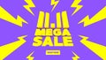 11.11 Mega sale banner template. Global shopping world day Sale on colorful background. 11.11 Crazy sales online