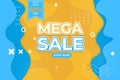 Mega Sale Banner Yellow Blue Wave Royalty Free Stock Photo