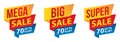 Mega sale, Big sale, Super sale banner in flat design