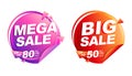 Mega sale, big sale up to 50% off isolated vector illustration, discount tag price, red and pink circle design banner Royalty Free Stock Photo