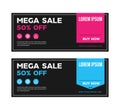 Mega sale coupon discount, banner promotion template vector, website header advertising voucher