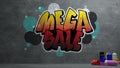 Mega sale Graffiti on concrete wall texture Stone wall background. 3d rendering