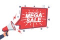 Mega sale. Megaphone with a cloud for text and your super offer.