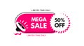 Mega sale. 50% off. Megaphone with bubble speech. Concept for promotion and advertising. Sticker for best stock sales. Vector