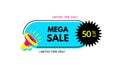 Mega sale. 50% off. Megaphone with bubble speech. Concept for promotion and advertising. Sticker for best stock sales. Vector