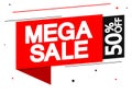 Mega Sale, 50% off, speech bubble banner discount tag design template, vector illustration Royalty Free Stock Photo