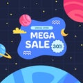 Mega Sale offer banner promotion for kid and children with space planet astronomy theme concept
