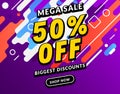 Mega Sale 50 percent off banner template design. Big sale special offer promotion discount for business Royalty Free Stock Photo