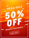Mega Sale 50 percent off banner template design. Big sale special offer promotion discount for business Royalty Free Stock Photo