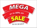 Mega sale poster banner. 50% Big sale, clearance sale. Shock Price. Vector illusration