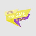 Mega Sale special offer banner, up to 90% off. Vector illustration. Colorful total sale sign.Red label. Icon for special offer. Sa Royalty Free Stock Photo