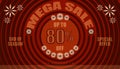 Mega sale up to 80% end of year special offer. vintage retro style. small to big circle from center. creative poster design.