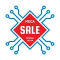 Mega sale - vector concept illustration. Abstract computer chip sign. Discount special offer creative layout. Graphic design. Royalty Free Stock Photo