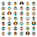 Mega set of circle persons, avatars, people heads different nationality in flat style. Vector