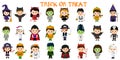 Mega set of Halloween party characters. Twenty four children in different costumes for Halloween on a white background . Cartoon,
