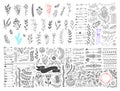 Mega set of hand drawing page dividers borders and arrow, doodle floral design element