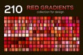 Mega set of 210 Red metal gradients. Magenta backgrounds collection, metal gradients, swatches. Different gradation