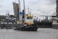 Mega ship yacht Lonian between small bridges and rivers at Gouda to Rotterdam Royalty Free Stock Photo