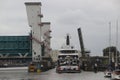 Mega ship yacht Lonian between small bridges and rivers at Gouda to Rotterdam