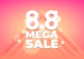 8.8 Mega shopping day sale poster or flyer design. Global shopping world day Sale on pink background. 8.8 sales online campaign.