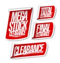 Mega stock clearance, total and final clearance, sale stickers