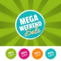 Mega weekend Sale color banner and 10%, 20%, 30% Royalty Free Stock Photo