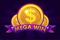 Mega win banner background for online casino, poker, roulette, slot machines, card games. Vector icon gold coin. Royalty Free Stock Photo