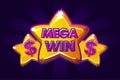 Mega win banner background for online casino, poker, roulette, slot machines, card games. Vector icon gold stars. Royalty Free Stock Photo