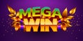 Mega win banner. Sign with golden letters. Online casino. Royalty Free Stock Photo