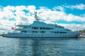 Mega yacht at the dock in Seattle`s Elliott Bay Marina Royalty Free Stock Photo