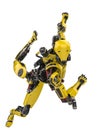 Mega yellow robot super drone slipping away in a white background