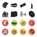 A megacity, a grand canyon, a golden gate bridge,donut with chocolate. The US country set collection icons in black,flet