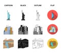 A megacity, a grand canyon, a golden gate bridge,donut with chocolate. The US country set collection icons in cartoon